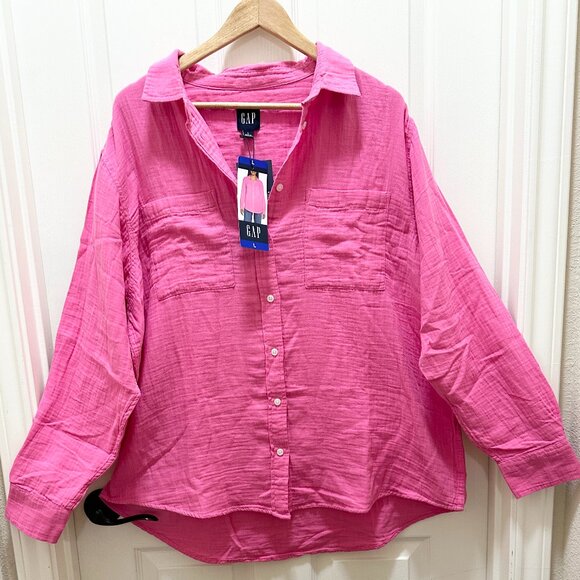 Gap Women's 100% Cotton Gauze Tunic Top Size L Pink Oversized Boho Casual (NEW) - Picture 7 of 13